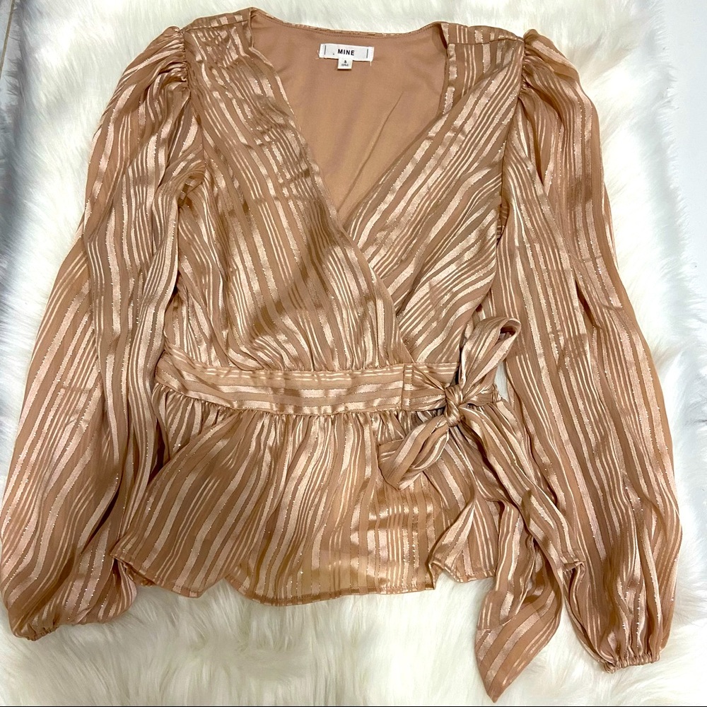 MINE beige top with Gold strips Size S